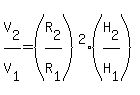 V%5B2%5D%2FV%5B1%5D=%28R%5B2%5D%2FR%5B1%5D%29%5E2%2A%28H%5B2%5D%2FH%5B1%5D%29