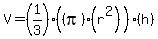 V+=+%281%2F3%29%28%28pi%29%28r%5E2%29%29%28h%29
