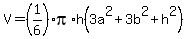 V+=+%281%2F6%29%2Api%2Ah%283a%5E2%2B3b%5E2%2Bh%5E2%29