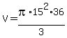 V+=+pi%2A15%5E2%2A36%2F3