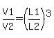 V1%2FV2=%28L1%2FL2%29%5E3