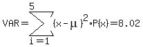 VAR=sum%28%28x-mu%29%5E2%2AP%28x%29%2Ci=1%2C5%29=8.02