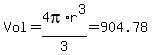 Vol+=+4pi%2Ar%5E3%2F3+=+904.78
