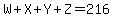 W%2BX%2BY%2BZ=216