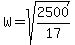 W+=+sqrt%282500%2F17%29