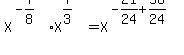 X%5E%28-7%2F8%29%2AX%5E%287%2F3%29+=X%5E%28-21%2F24%2B56%2F24%29