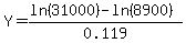 Y=%28ln%2831000%29-ln%288900%29%29%2F0.119