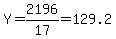 Y=2196%2F17=129.2