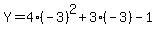 Y=4%28-3%29%5E2%2B3%28-3%29-1