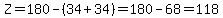 Z=180-%2834%2B34%29=180-68=118