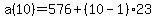 a%2810%29=576%2B%2810-1%29%2A23
