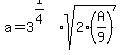 a=3%5E%281%2F4%29sqrt%282%28A%2F9%29%29