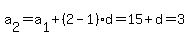 a%5B2%5D=a%5B1%5D%2B%282-1%29d=15%2Bd=3