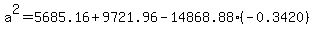 a%5E2=5685.16%2B9721.96-14868.88%28-0.3420%29