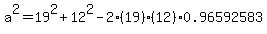 a%5E2+=+19%5E2+%2B+12%5E2+-2%2819%29%2812%29%2A0.96592583