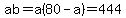 ab+=+a%2880-a%29=444