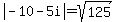 abs%28-10-5i%29=sqrt%28125%29