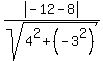 abs%28-12-8%29%2Fsqrt%284%5E2+%2B+%28-3%5E2%29%29
