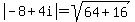 abs%28-8%2B4i%29=sqrt%2864%2B16%29