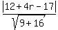 abs%2812%2B4r-17%29%2Fsqrt%289%2B16%29