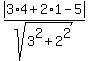 abs%283%2A4+%2B+2%2A1+-+5%29%2Fsqrt%283%5E2%2B2%5E2%29