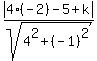 abs%284%28-2%29-5%2Bk%29%2Fsqrt%284%5E2%2B%28-1%29%5E2%29