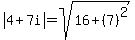 abs%284%2B7i%29=sqrt%2816%2B%287%29%5E2%29