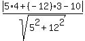 abs%285%2A4+%2B+%28-12%29%2A3+-+10%29%2Fsqrt%285%5E2%2B12%5E2%29