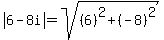 abs%286-8i%29=sqrt%28%286%29%5E2%2B%28-8%29%5E2%29