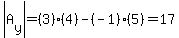 abs%28A%5By%5D%29=%283%29%284%29-%28-1%29%285%29=17
