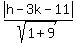 abs%28h-3k-11%29%2Fsqrt%281%2B9%29