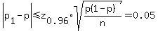 abs%28p%5B1%5D+-+p%29+%3C=+z%5B0.96%5D%2Asqrt%28%28p%281-p%29%29%2Fn%29+=+0.05+