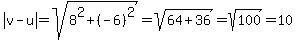 abs%28v-u%29=sqrt%288%5E2%2B%28-6%29%5E2%29=sqrt%2864%2B36%29=sqrt%28100%29=10
