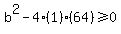 b%5E2-4%281%29%2864%29%3E=0