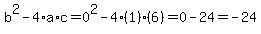 b%5E2-4%2Aa%2Ac=0%5E2-4%281%29%286%29=0-24=-24
