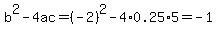 b%5E2-4ac=%28-2%29%5E2-4%2A0.25%2A5=-1