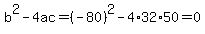 b%5E2-4ac=%28-80%29%5E2-4%2A32%2A50=0