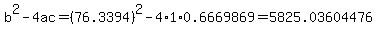 b%5E2-4ac=%2876.3394%29%5E2-4%2A1%2A0.6669869=5825.03604476