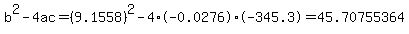 b%5E2-4ac=%289.1558%29%5E2-4%2A-0.0276%2A-345.3=45.70755364