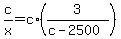 c%2Fx+=+c%2A%283%2F%28c-2500%29%29