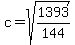 c=sqrt%281393%2F144%29