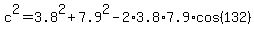 c%5E2+=+3.8%5E2%2B7.9%5E2-2%2A3.8%2A7.9%2Acos%28132%29