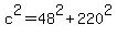 c%5E2+=+48%5E2%2B220%5E2