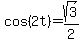 cos%282t%29+=+sqrt%283%29%2F2