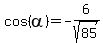 cos%28alpha%29=-6%2Fsqrt%2885%29