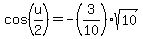 cos%28u%2F2%29=-%283%2F10%29sqrt%2810%29
