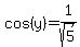 cos+%28y%29+=1%2Fsqrt%285%29
