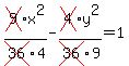 cross%289%29x%5E2%2Fcross%2836%294+-+cross%284%29y%5E2%2Fcross%2836%299+=+1