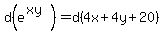 d%28e%5E%28xy%29%29=d%284x%2B4y%2B20%29