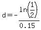 d=-ln%281%2F2%29%2F%280.15%29